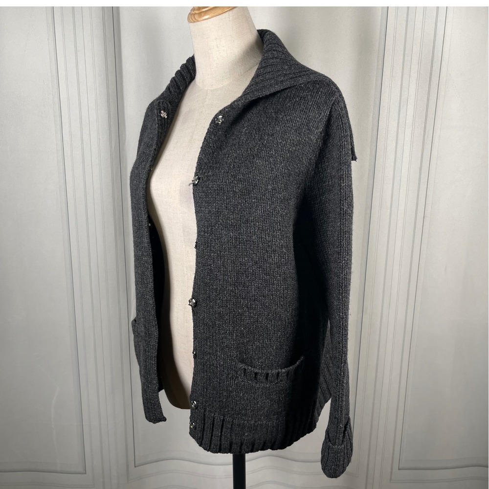Vintage Paraphrase 100% Lambswool Charcoal‎ Gray Cardigan Jacket – Petite Medium